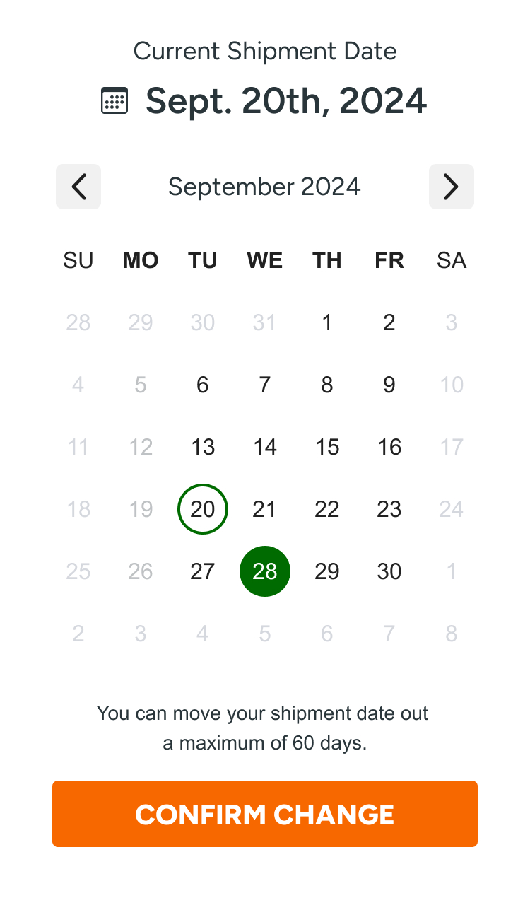 Shipment Date Selection Calendar