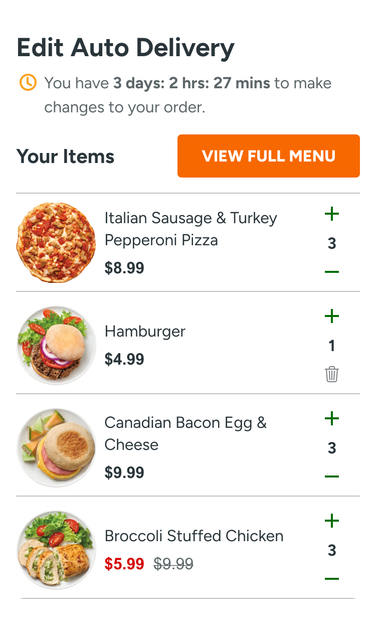 Food list quantity editing
